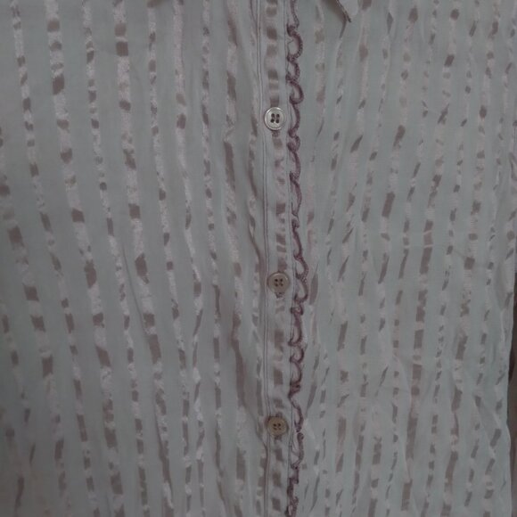 Vintage Periscope Light Pink Striped Button Down Top with Ruffle Detail - Picture 2 of 5